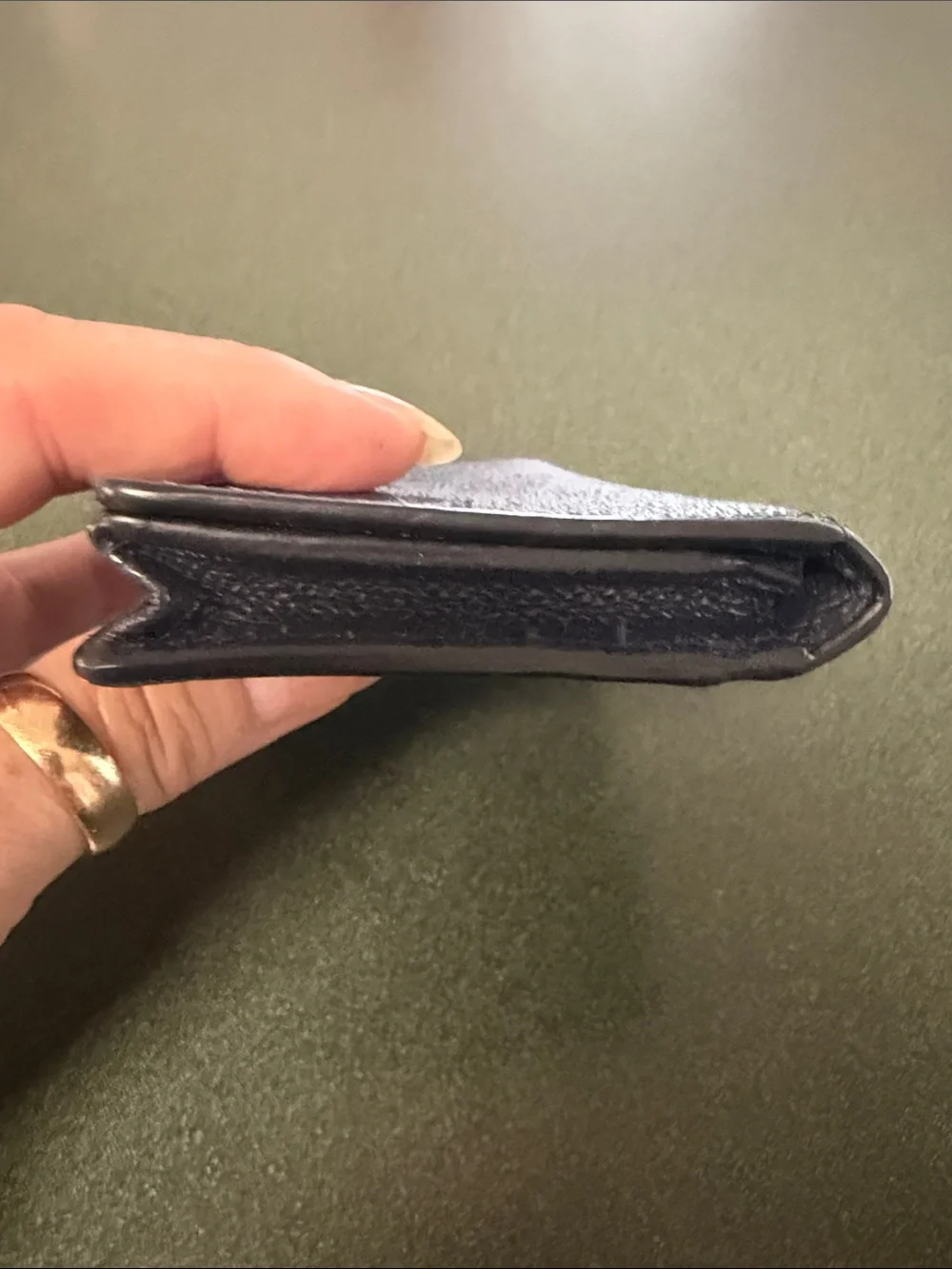 Coach Navy Leather Card Holder with Gold Logo